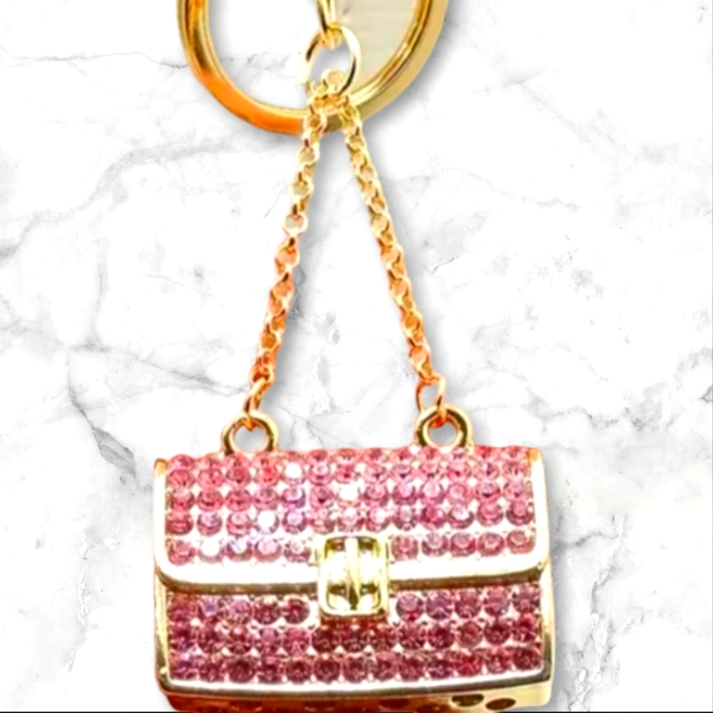 Rhinestone & Chrome Pink Purse Keychain, Bagcharm, or Zipper Pull